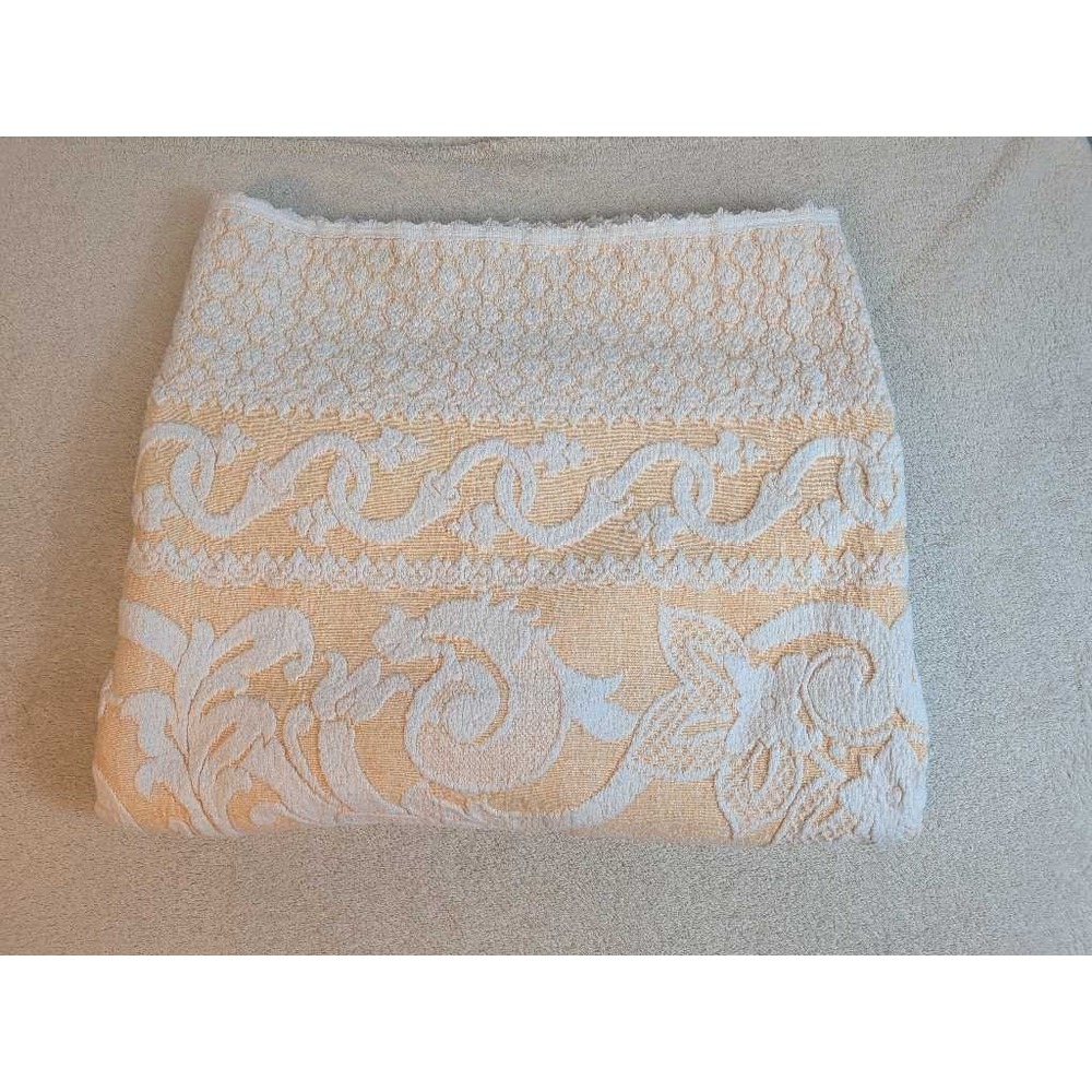 Vintage Damask Tablecloth 72" x 55" Yellow White Floral Jacquard Textured